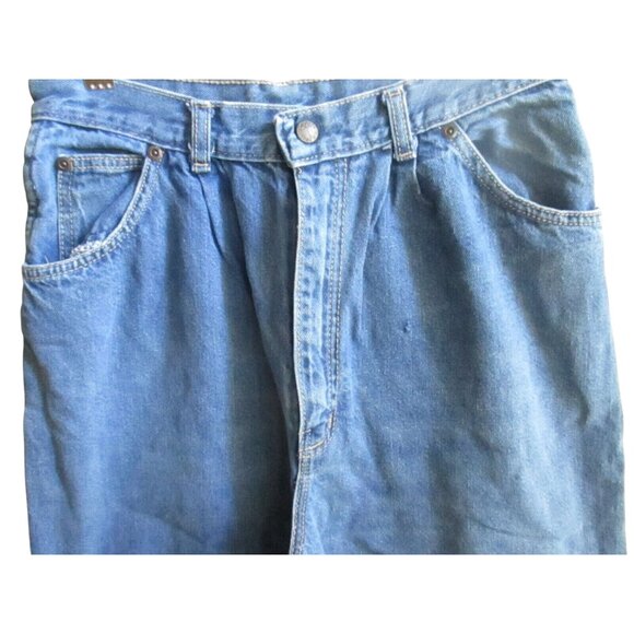 Vintage Womens Jeans 12 28x30 80s INDIGO Denim Embroidered Logo Baggy Hi waist - Picture 4 of 8